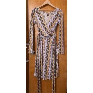 Issa London Silk Jersey Fan Print Midi Half Wrap Cocktail Classic Dress Sz 4 US